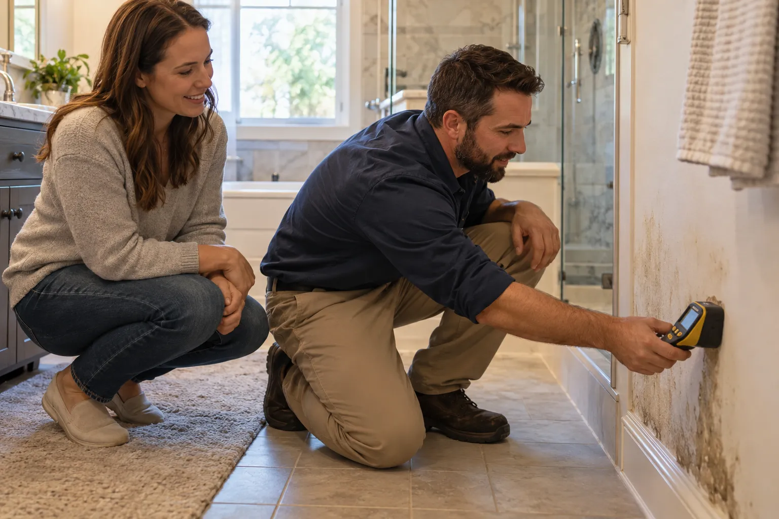 Local mold provider talking with a homeowner in the Clermont area